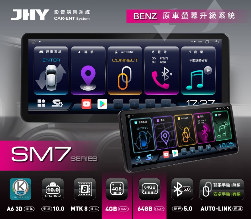 SM7賓士原車螢幕升級系統，4GB+64GB