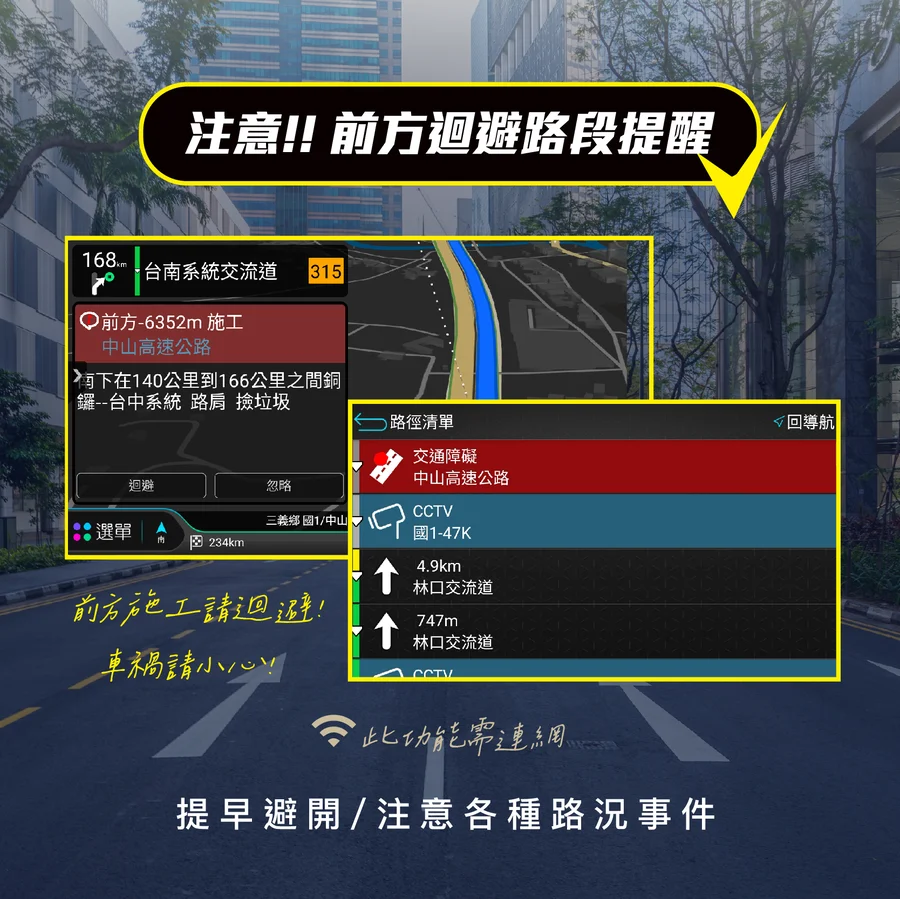 A6導航 A6導航王 前方迴避路段提醒